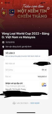 Ảnh Vé loại 2 400 trận Viet Nam-Malay 10/10