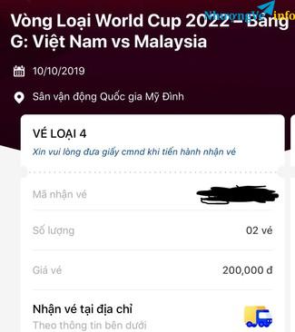 Ảnh vé xem bóng đá trận Việt Nam - Malaisia ngày 10/10/2019