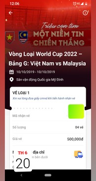 Ảnh Vé bóng đá [Loại 1] trận VN - ML 10/10