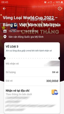Ảnh 4 Cặp vé mệnh giá 300k trận Việt Nam - Malaysia, ngày 10/10 SVĐ Mỹ Đình (0376274056)