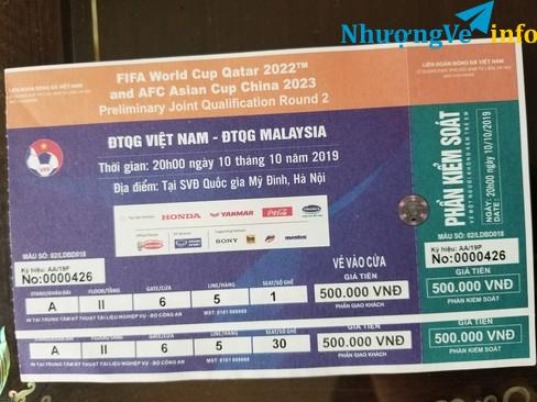 Ảnh 1 cặp vé loại 1 khán đài A Việt Nam Malaysia 10/10