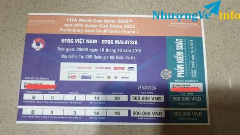 Ảnh Bán cặp vé hạng nhất trận VIE-MAS ngày 10/10/2019 Khán Đài B , tầng II, cửa 3