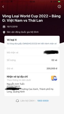 Ảnh Cặp vé Việt Nam - Thái Lan loại 200k muốn pass tại Hạ Long Quảng Ninh giá 1tr4