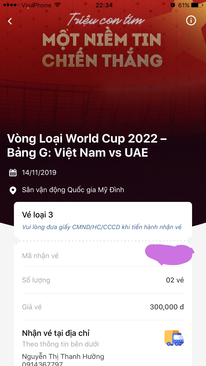 Ảnh Cặp Vé bóng đá Việt Nam - UAE
