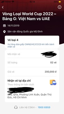 Ảnh Nhượng lại cặp vé Việt Nam & UAE loại 200k