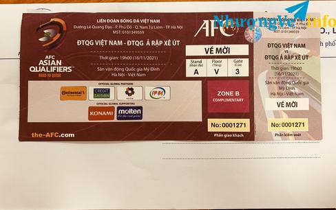 Ảnh Vé mời trận Việt Nam - Ả Rập khán đài A 1 vé
