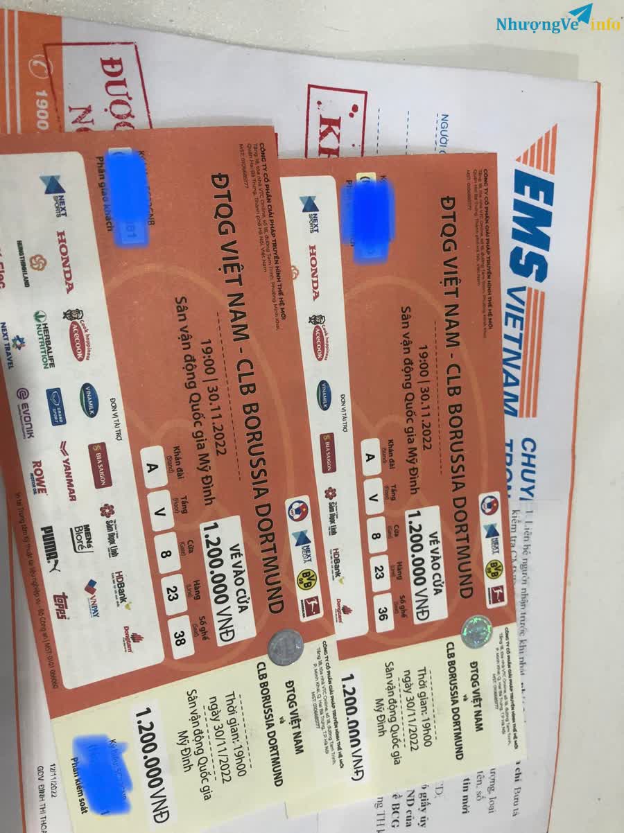 Ảnh Pass cặp vé VietNam - Dortmund khán đài A giá căt lỗ