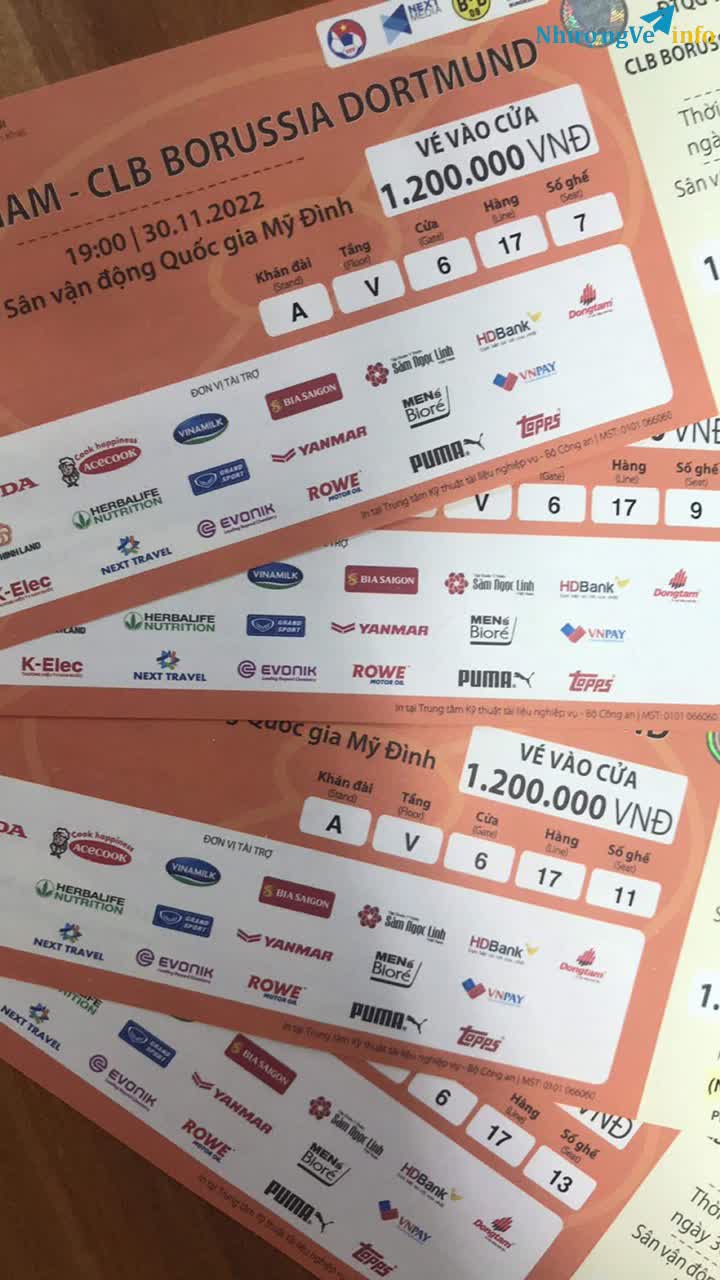 Ảnh Vé trận VN - Dormund 30/11