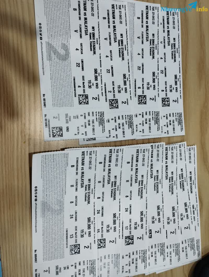 Ảnh VN - Malay 10 cặp vé loại 2. Giá 1100k/cặp