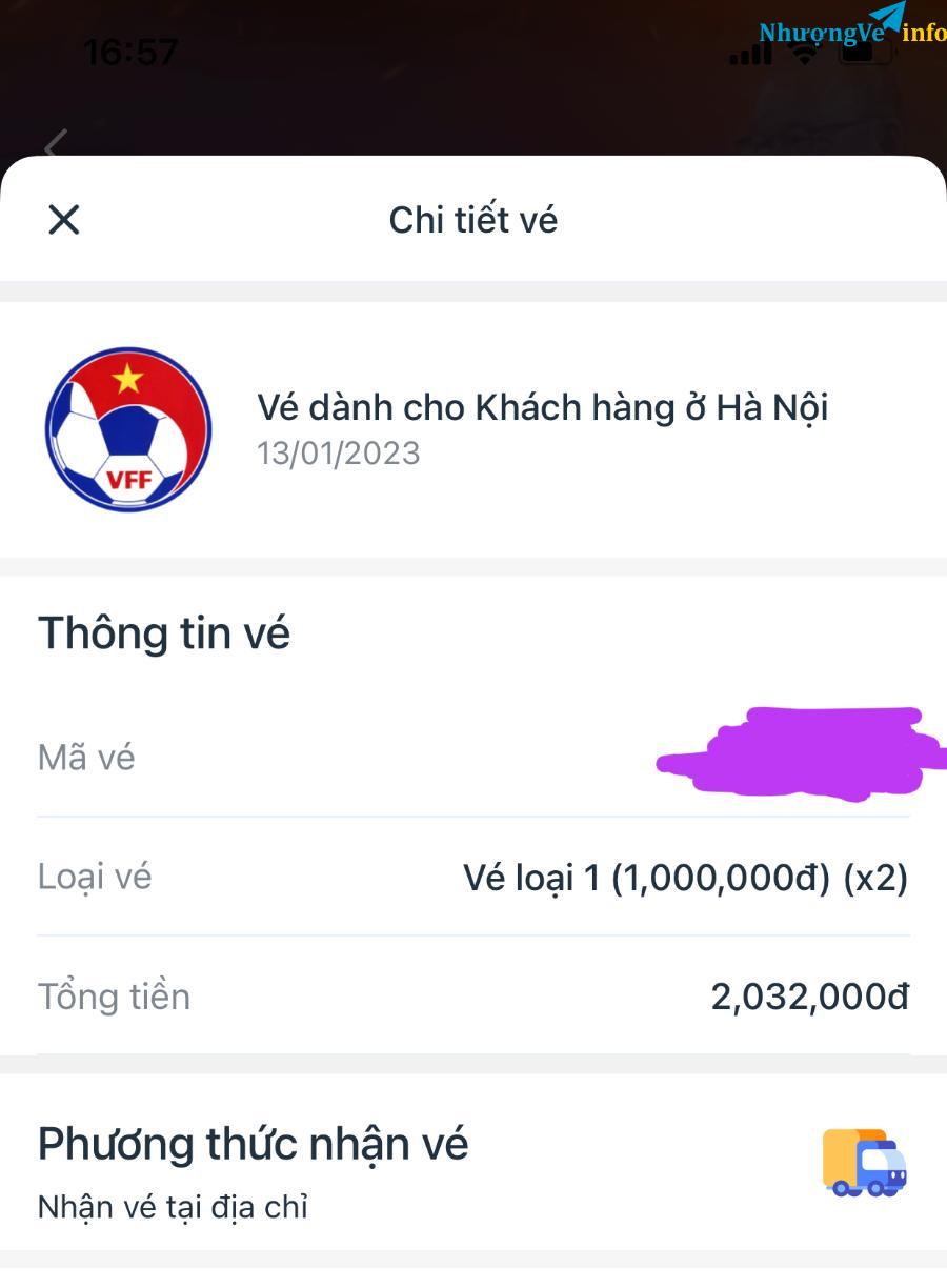 Ảnh 1 cặp vé loại 1 lượt đi sân Mỹ Đình 13/01/2023