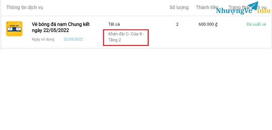 Ảnh Nhượng lại cặp vé chung kết bóng đá Nam Seagames 31 khán đài C