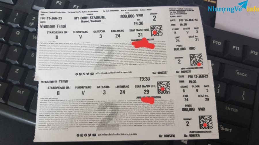 Ảnh Vé ck loại 2 KĐ B tầng V cửa 3 giá 2tr8/cặp