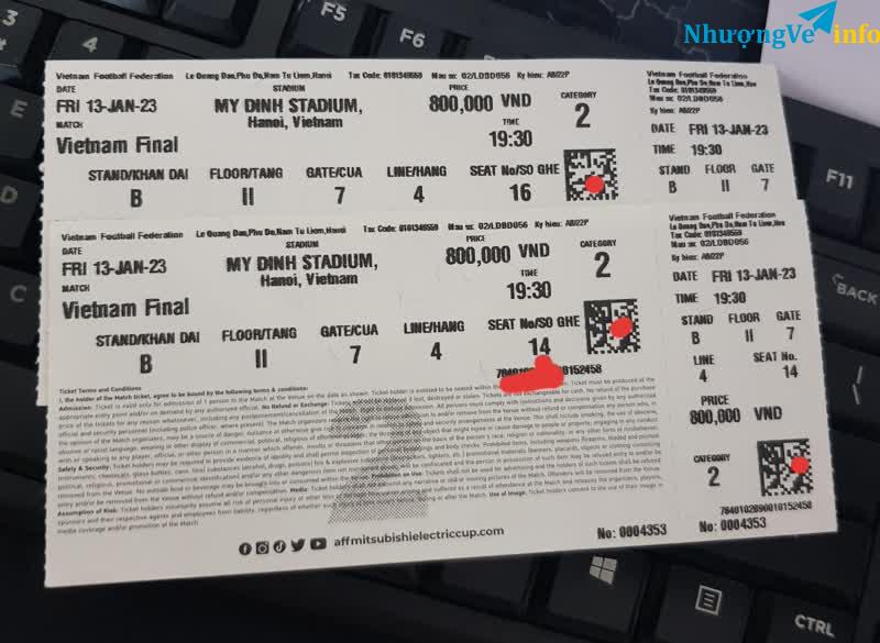 Ảnh Giá gốc vé loại 2 chung kết Affcup freeship