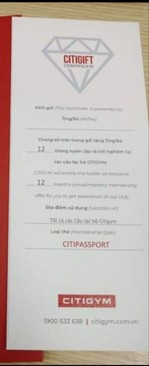 Ảnh Thẻ CITIGYM 1 năm tất cả phòng tập