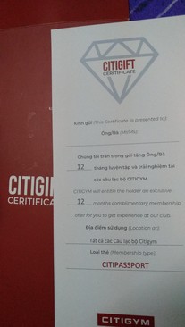Ảnh Thẻ CITIGYM 1 năm tất cả hệ thống