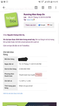 Ảnh PASS VÉ VIP 2 RUNNING MAN KEEP ON 1/12 HO CHI MINH