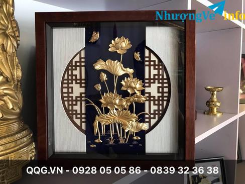 Ảnh bán tranh vàng 24k cao cấp, Tranh đồng dát vàng,sản xuất tranh đồng mạ vàng đẹp, tranh sen vàng việt