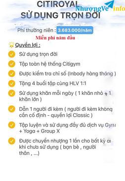 Ảnh Bán thẻ citygym sử dụng trọn đời
