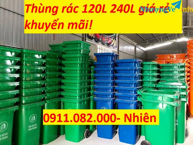 Ảnh Nơi cung cấp thùng rác nhựa 120 lít 240 lít giá rẻ tại đồng tháp- thùng rác 3 ngắn- lh 0911082000