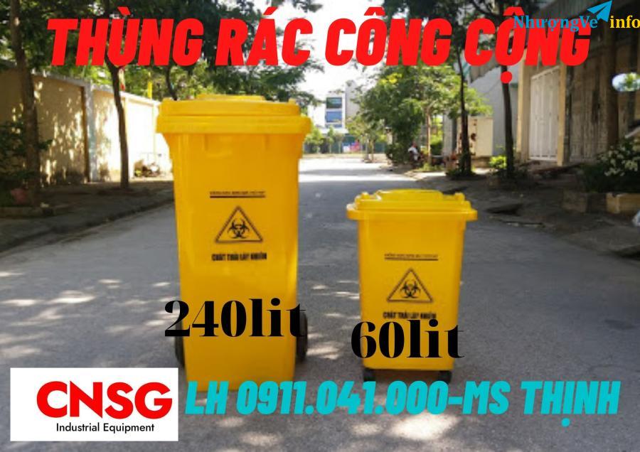 Ảnh Bán thùng rác công cộng, thùng rác nhựa màu xanh, thùng rác nắp kín