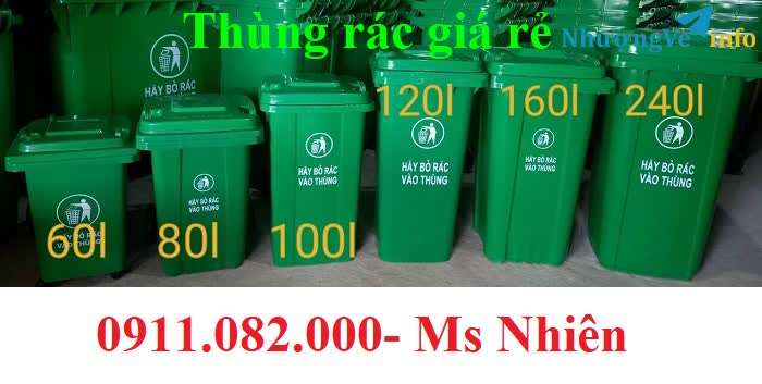 Ảnh Các loại thùng rác nhựa giá rẻ- thùng rác 120l 240l 660l giá sỉ lẻ- lh 0911082000