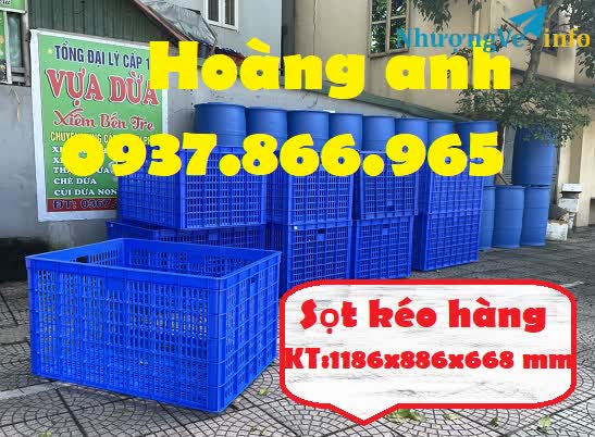 Ảnh Sọt 26 bánh xe,sóng nhựa hở HS 015, sọt nhựa có bánh xe kéo hàng, sọt nhựa kích thước lớn kéo hàng