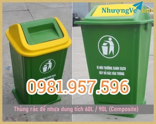Ảnh Thùng rác nhựa Composite, thùng rác 60L, thùng rác nắp lật