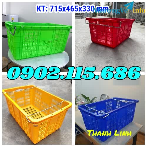 Ảnh Sóng nhựa hở, sọt nhựa HS011, thùng nhựa rỗng quai sắt, sọt nhựa quai sắt, sọt nhựa đựng hàng may mặc, sọt nhựa đựng quần áo, thùng rỗng HS011.