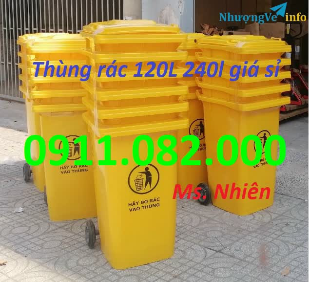 Ảnh Sỉ giá rẻ số lượng thùng rác 120L 240L 660L giá rẻ tại vĩnh long, thùng rác nắp kín đủ màu- lh 0911082000