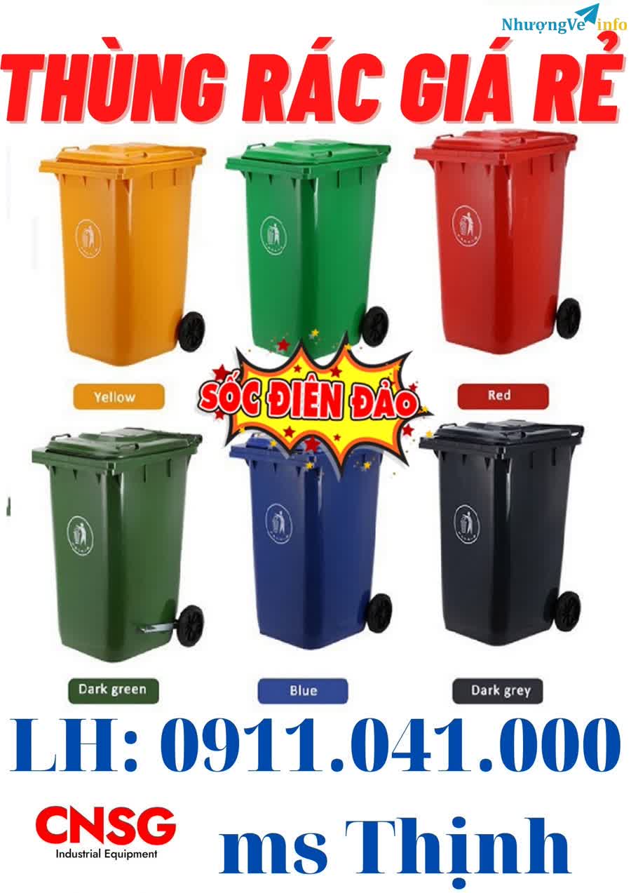 Ảnh Thùng rác môi trường 120L 240L màu xanh giá rẻ 0911041000
