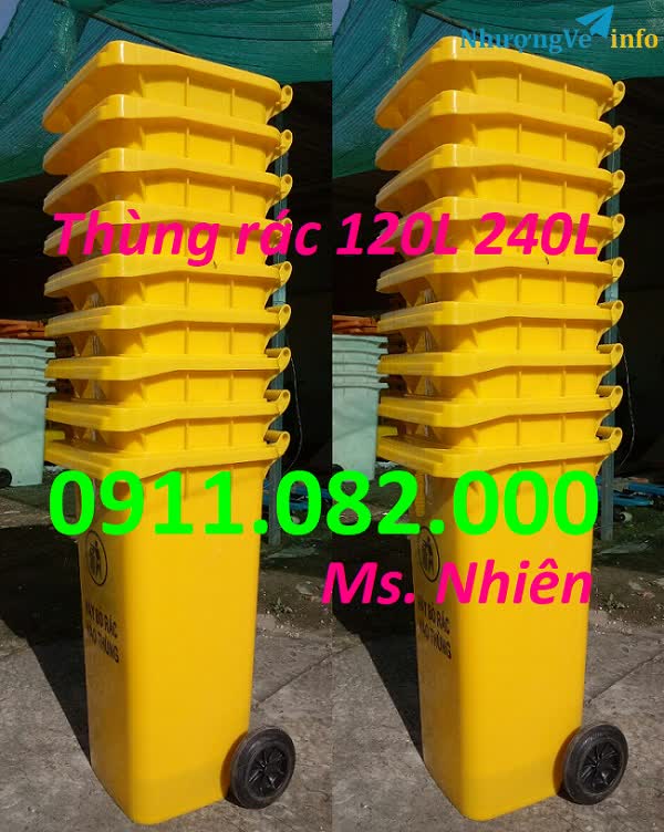 Ảnh Thùng rác đựng rác thải thông thường- thùng rác 120l 240L 660L màu xanh giá rẻ- lh 0911082000