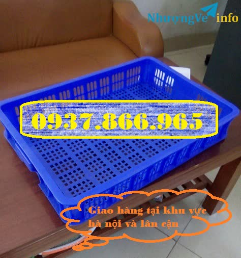Ảnh Khay nhựa màu xanh đựng rau củ trong Siêu thị, sọt nhựa cao 10cn sóng nhựa hở, HS010