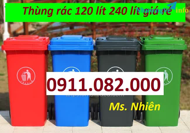 Ảnh Thùng rác màu xanh giá rẻ- lh 0911082000 tư vấn thùng rác 120L 240L 660L giá rẻ sỉ lẻ