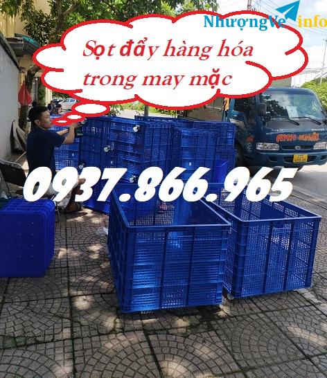 Ảnh Sọt có bánh xe, sọt đẩy hàng trong may mặc, sọt chứa hàng trong giặt là, sot có 5 bánh xe dưới đáy, sóng kẻ