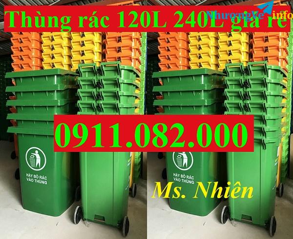 Ảnh Chuyên sỉ thùng rác nhựa giá rẻ- Thùng rác 120l 240l 660l màu xanh, bánh xe, nắp kín- lh 0911082000