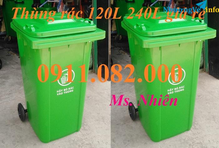 Ảnh Thùng rác giá sỉ lẻ- thùng rác 120l 240l 660l giá rẻ đủ màu sắc, nắp kín, bánh đặc- lh 0911082000