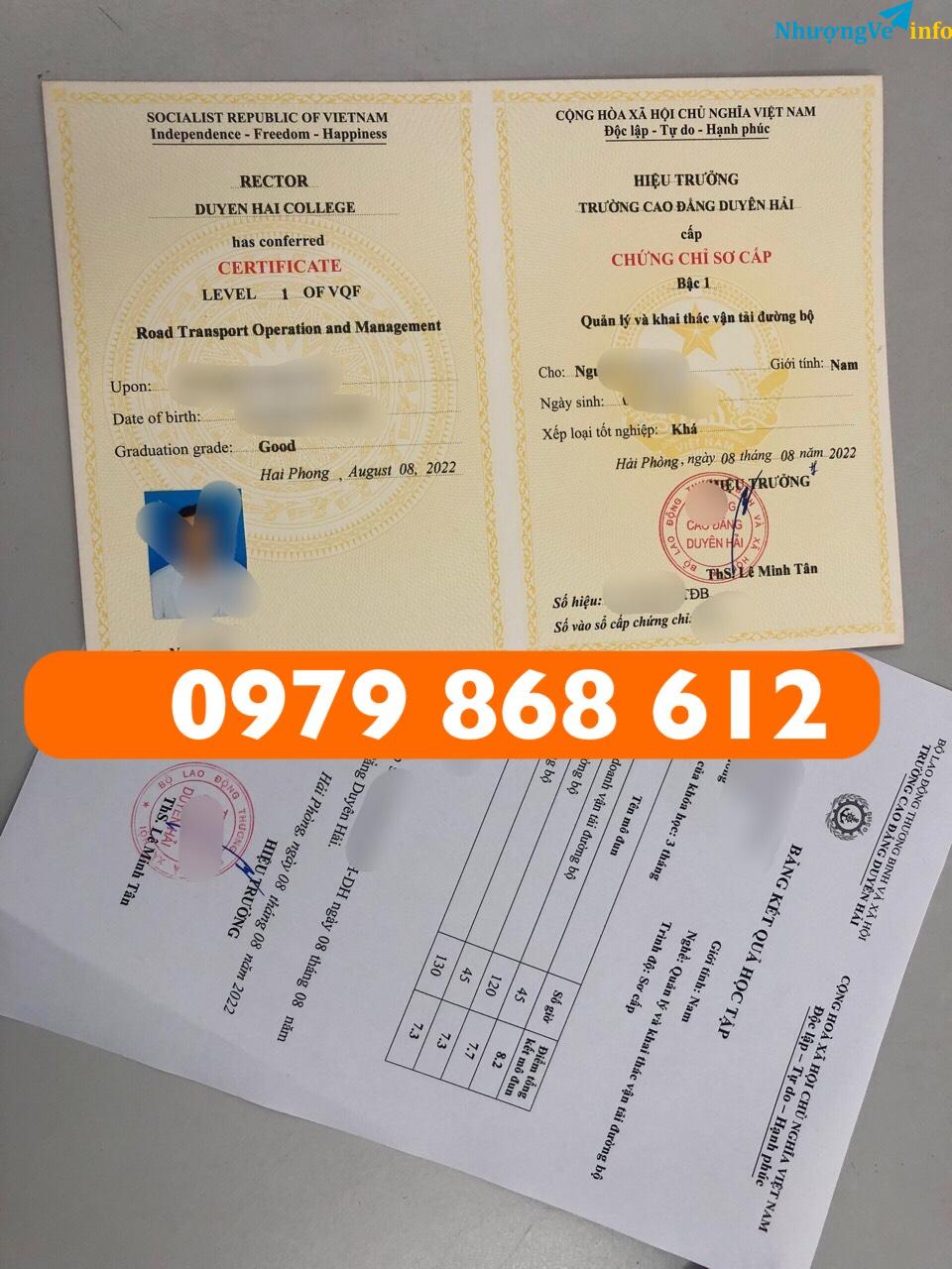 Ảnh CHỨNG CHỈ SÆ  CẤP CHUYÊN NGÀNH VẬN TẢI 0979868612