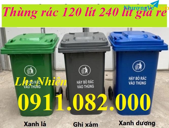 Ảnh Thanh lý thùng rác nhựa giá rẻ, thùng rác 120L 240L 660L màu xanh- lh 0911082000