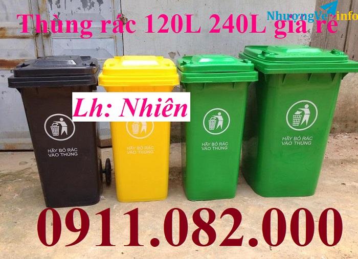 Ảnh Giảm giá thùng rác nắp kín tại vĩnh long, thùng rác 120l 240l 660l màu xanh giá rẻ- lh 0911082000