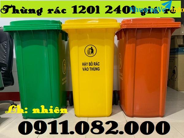 Ảnh Hạ giá thùng rác nhựa màu xanh, thùng rác 120l 240l 660l giá rẻ miền tây- lh 0911.082.000