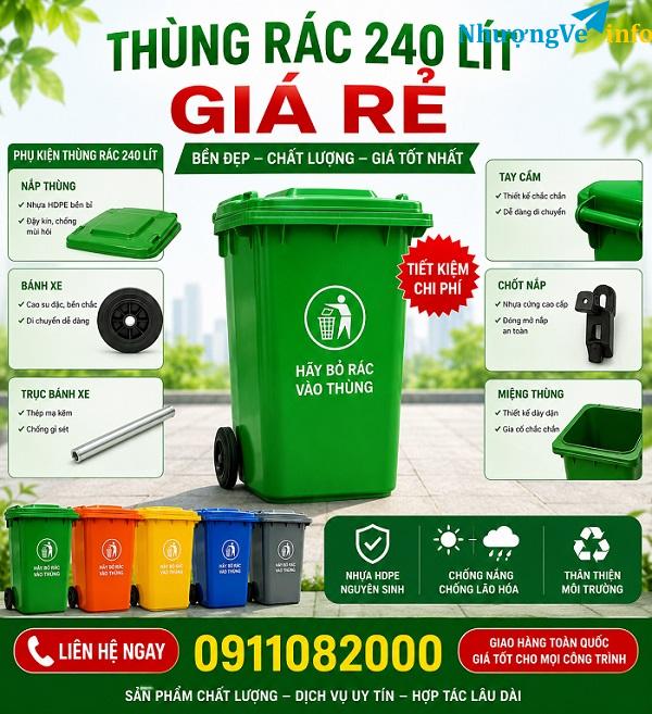 Ảnh Cung cấp thùng rác phân loại giá rẻ- thùng rác xanh, cam, vàng- lh 0911082000