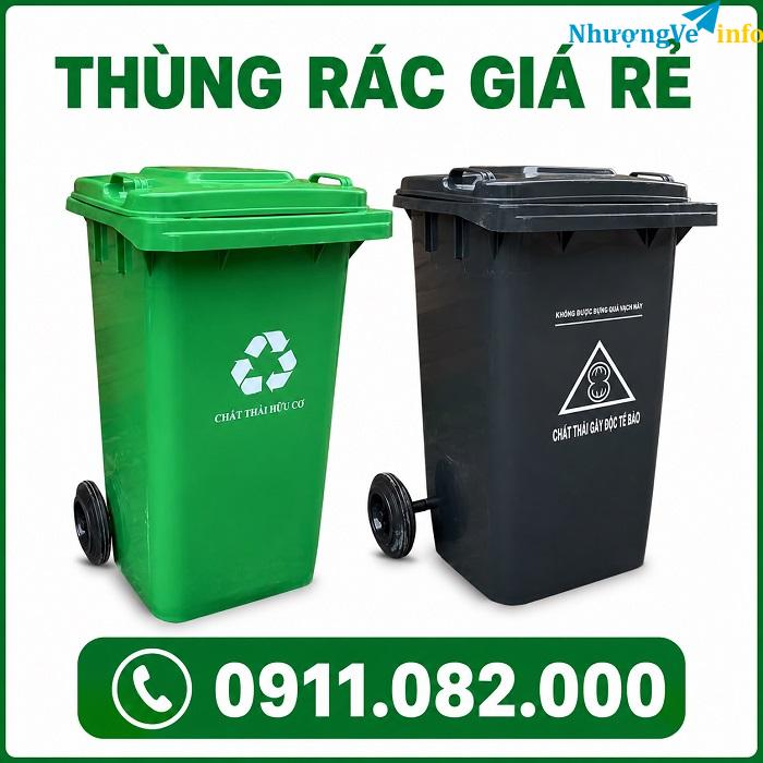 Ảnh Thùng rác nắp kín màu xanh hàng chất lượng- thùng rác 120l 240l giá rẻ tại an giang- lh 0911.082.000